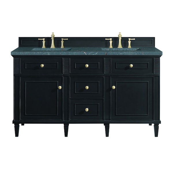 James Martin Vanities 60'' Double Vanity, Black Onyx w/ 3 CM Parisien Bleu Quartz Top 424-V60D-BKO-3PBL - main